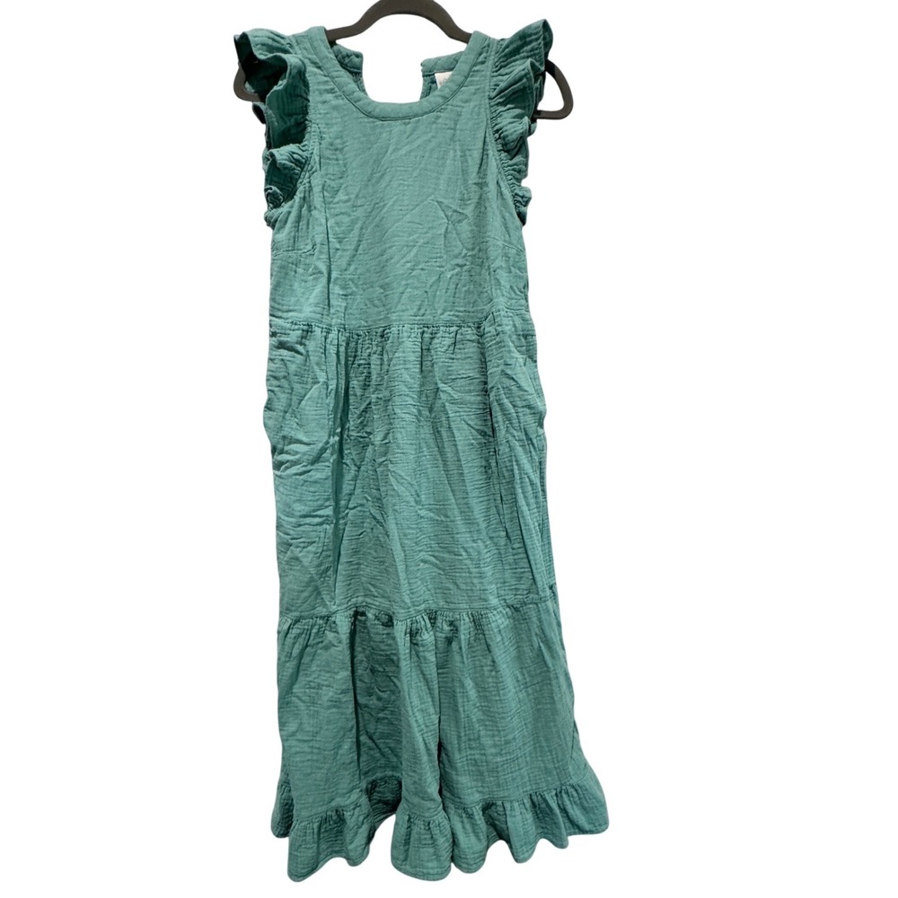 Universal Thread Gauze Tiered Maxi Dress Womens Small Green Flutter Sleeve Boho
